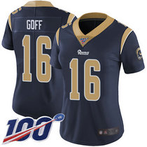 Women's Nike Los Angeles Rams #16 Jared Goff With NFL 100th Season Patch Navy Blue Vapor Untouchable Authentic Stitched NFL Jersey