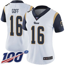 Women's Nike Los Angeles Rams #16 Jared Goff With NFL 100th Season Patch White Vapor Untouchable Authentic Stitched NFL Jersey