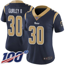Women's Nike Los Angeles Rams #30 Todd Gurley II With NFL 100th Season Patch Navy Blue Vapor Untouchable Authentic Stitched NFL Jersey