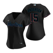 Women's Nike Miami Marlins #15 Brian Anderson Black Game Authentic Stitched MLB Jersey