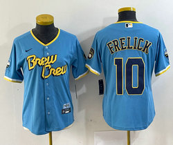Women's Nike Milwaukee Brewers #10 Sal Frelick Blue Game 2023 City Authentic Stitched MLB Jersey