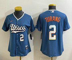 Women's Nike Milwaukee Brewers #2 Brice Turang Mineral Blue 2026 City Stadium Jersey