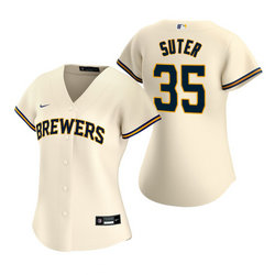 Women's Nike Milwaukee Brewers #53 Brandon Woodruff Cream Game Authentic Stitched MLB Jersey