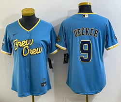 Women's Nike Milwaukee Brewers #9 Bob Uecker Blue Jersey
