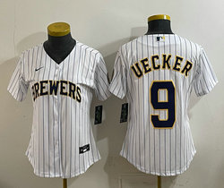 Women's Nike Milwaukee Brewers #9 Bob Uecker White Baseball Jersey