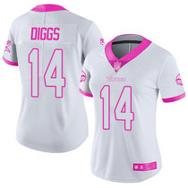 Women's Nike Minnesota Vikings #14 Stefon Diggs Limited White Pink Rush Fashion NFL Jersey