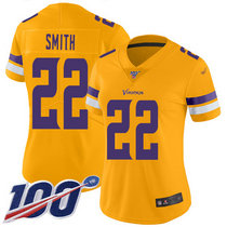 Women's Nike Minnesota Vikings #22 Harrison Smith With NFL 100th Season Patch Gold Inverted Legend Vapor Untouchable Authentic Stitched NFL jersey
