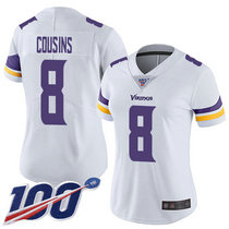 Women's Nike Minnesota Vikings #8 Kirk Cousins With NFL 100th Season Patch White Vapor Untouchable Authentic stitched NFL jersey