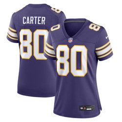 Women's Nike Minnesota Vikings #80 Chris Carter Purple Throwback Vapor Untouchable Authentic Stitched NFL Jersey