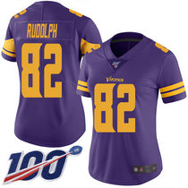 Women's Nike Minnesota Vikings #82 Kyle Rudolph With NFL 100th Season Patch Purple Rush Authentic Stitched NFL jersey