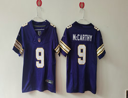 Women's Nike Minnesota Vikings #9 J.J. McCarthy Purple Throwback F.U.S.E Authentic Stitched NFL Jersey