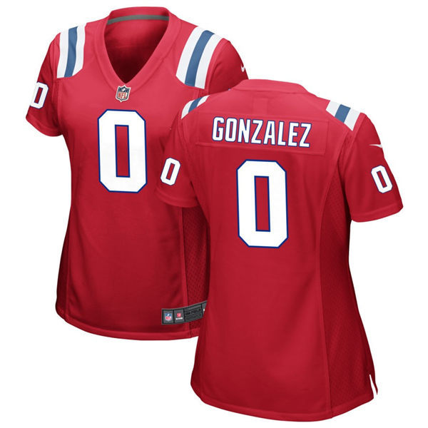 Women's Nike New England Patriots #0 Christian Gonzalez Red Authentic Stitched NFL Jersey
