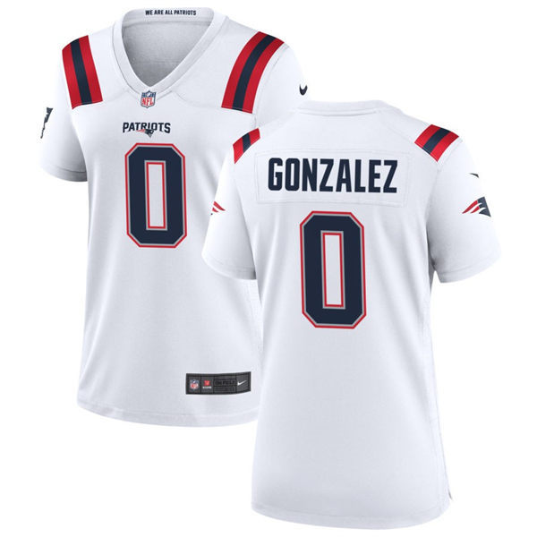 Women's Nike New England Patriots #0 Christian Gonzalez White Authentic Stitched NFL Jersey