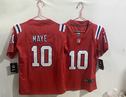 Women's Nike New England Patriots #10 Drake Maye Red 2024 Draft Vapor Untouchable Football Jersey
