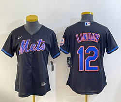 Women's Nike New York Mets #12 Francisco Lindor Black Authentic Stitched MLB Jersey