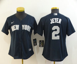 Women's Nike New York Yankees #2 Derek Jeter Blue Game Authentic Stitched MLB Jersey