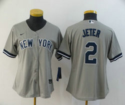 Women's Nike New York Yankees #2 Derek Jeter Grey Game Authentic Stitched MLB Jersey