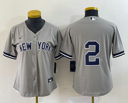 Women's Nike New York Yankees #2 Derek Jeter Grey no name Authentic Stitched MLB Jersey