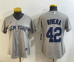 Women's Nike New York Yankees #42 Mariano Rivera Gray With name Authentic Stitched MLB Jerseys