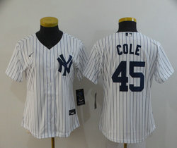 Women's Nike New York Yankees #45 Gerrit Cole White Game With Name Authentic Stitched MLB Jersey