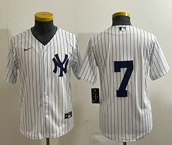 Women's Nike New York Yankees #7 Mickey Mantle White Stripe no name Authentic Stitched MLB Jersey