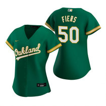 Women's Nike Oakland Athletics #50 Mike Fiers Green Game Authentic Stitched MLB Jersey