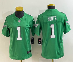 Women's Nike Philadelphia Eagles #1 Jalen Hurts Green Throwback 2023 F.U.S.E. Authentic stitched NFL jersey
