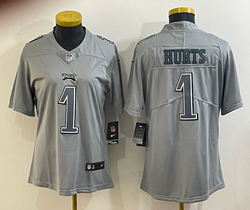 Women's Nike Philadelphia Eagles #1 Jalen Hurts Grey Atmosphere Vapor Untouchable Jersey