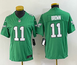 Women's Nike Philadelphia Eagles #11 A. J. Brown Green Throwback 2023 F.U.S.E. Authentic stitched NFL jersey