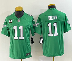 Women's Nike Philadelphia Eagles #11 A. J. Brown Green Throwback With C patch 2023 F.U.S.E. Authentic stitched NFL jersey