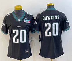 Women's Nike Philadelphia Eagles #20 Brian Dawkins Black Super Bowl LVII Patch Authentic stitched NFL jersey