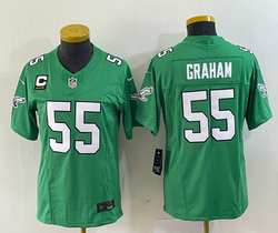 Women's Nike Philadelphia Eagles #55 Brandon Graham Green Throwback With C patch 2023 F.U.S.E. Authentic stitched NFL jersey