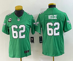 Women's Nike Philadelphia Eagles #62 Jason Kelce Green Throwback With C patch 2023 F.U.S.E. Authentic stitched NFL jersey