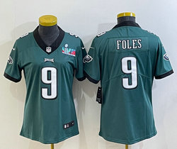 Women's Nike Philadelphia Eagles #9 Nick Foles Green Super Bowl LVII Patch Authentic stitched NFL jersey