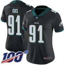 Women's Nike Philadelphia Eagles #91 Fletcher Cox 100th Season Black Vapor Untouchable Authentic Stitched NFL Jersey