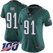 Women's Nike Philadelphia Eagles #91 Fletcher Cox 100th Season Green Vapor Untouchable Limited Authentic Stitched NFL Jersey
