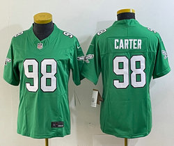 Women's Nike Philadelphia Eagles #98 Jalen Carter Green Throwback 2023 F.U.S.E. Authentic stitched NFL jersey