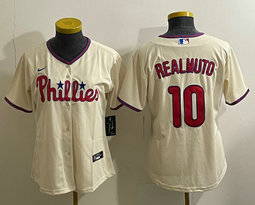 Women's Nike Philadelphia Phillies #10 J.T. Realmuto Cream Authentic Stitched MLB Jersey