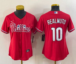 Women's Nike Philadelphia Phillies #10 J.T. Realmuto Red Game Authentic Stitched MLB Jersey