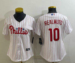 Women's Nike Philadelphia Phillies #10 J.T. Realmuto White (Red Strip) Game Authentic Stitched MLB Jersey