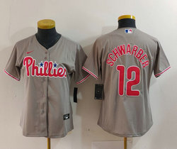 Women's Nike Philadelphia Phillies #12 Kyle Schwarber Gray Authentic Stitched MLB Jersey