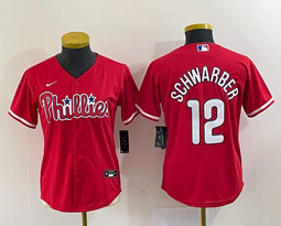 Women's Nike Philadelphia Phillies #12 Kyle Schwarber Red Authentic Stitched MLB Jersey