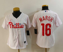 Women's Nike Philadelphia Phillies #16 Brandon Marsh White (Red Strip) Authentic Stitched MLB Jersey