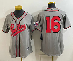 Women's Nike Philadelphia Phillies #16 Gray no name 2026 Field Of Dreams Stadium Jersey