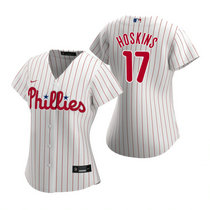 Women's Nike Philadelphia Phillies #17 Rhys Hoskins White (Red Strip) Game Authentic Stitched MLB Jersey