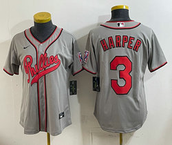Women's Nike Philadelphia Phillies #3 Bryce Harper Gray 2026 Field Of Dreams Stadium Jersey