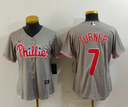 Women's Nike Philadelphia Phillies #7 Trea Turner Gray Authentic Stitched MLB Jersey