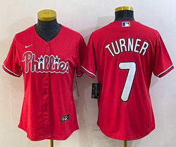 Women's Nike Philadelphia Phillies #7 Trea Turner Red Game Authentic Stitched MLB Jersey