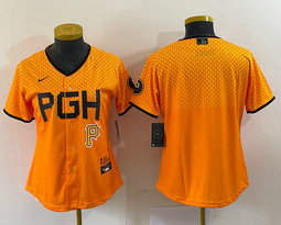 Women's Nike Pittsburgh Pirates Blank Gold City P in front Authentic stitched MLB jersey