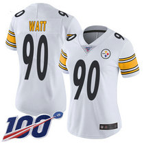Women's Nike Pittsburgh Steelers #90 T. J. Watt 100th Season White Vapor Untouchable Limited Authentic Stitched NFL Jersey